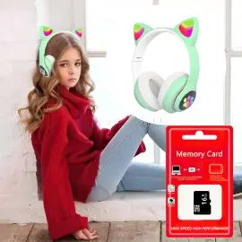 Навушники безпровідні з котячими вушками Cat VIV-23M Зеленi + КАРТА ПАМ'ЯТІ 16 gb
