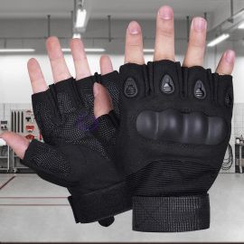 Тактичні захисні рукавички безпалі військові штурмові Чорні (XL)
