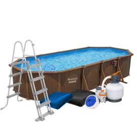 Овальний каркасний басейн з пісочним фільтром, сходи, тент, дозатор Bestway 561CW, 730x360x130 см 27090 л