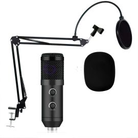 Студийный микрофон с кронштейном со стойкой и ветрозащитой Music DJ. M 800U Черный (ЖЯ)