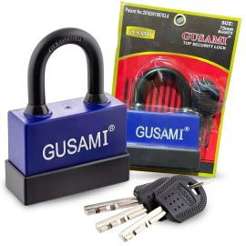 Дисковый навесной влагозащищенный замок для двери Gusami BGU-675 75мм синий (ЖЯ)